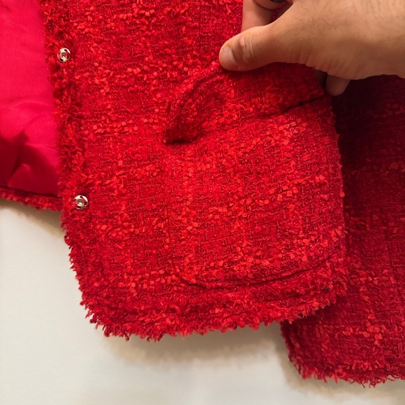 Earl Rutenberg Womens Red Textured Button Detail Cropped Tweed Jacket Size XS - Picture 6 of 9